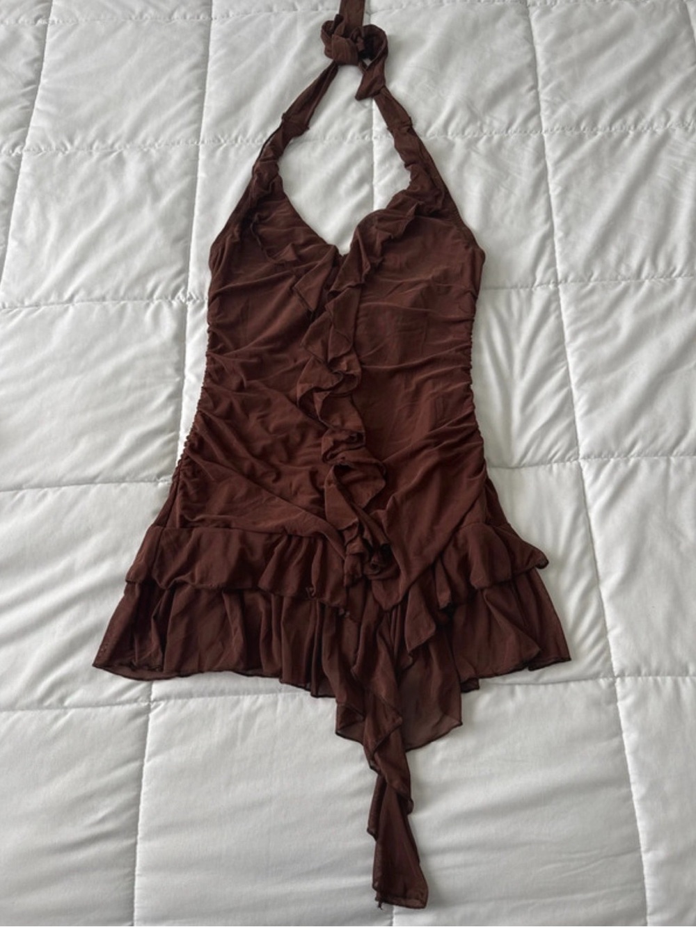 Brown Ruffle Mini Dress - Picture 1 of 5